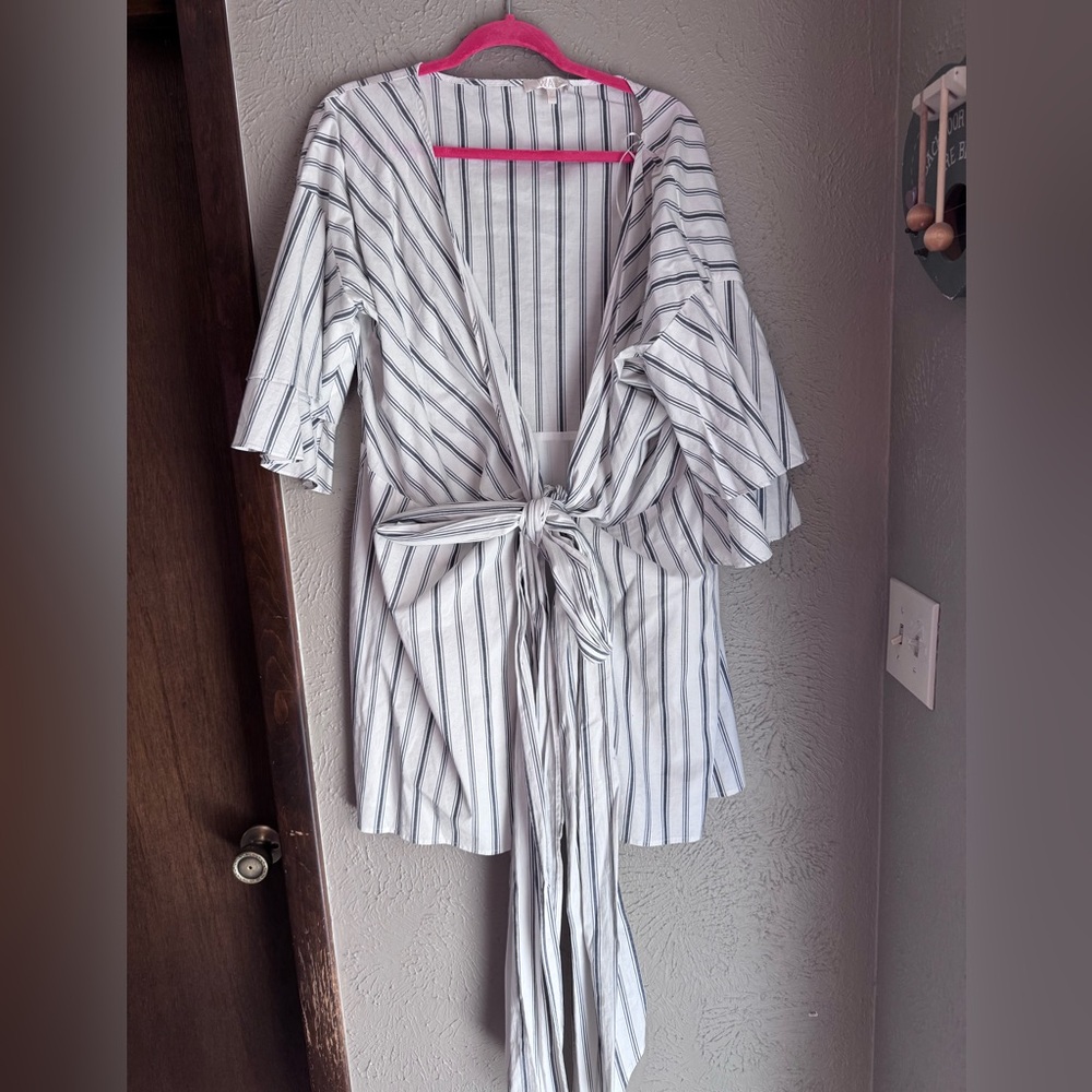 WAYF Striped Wrap Bow Dress XL